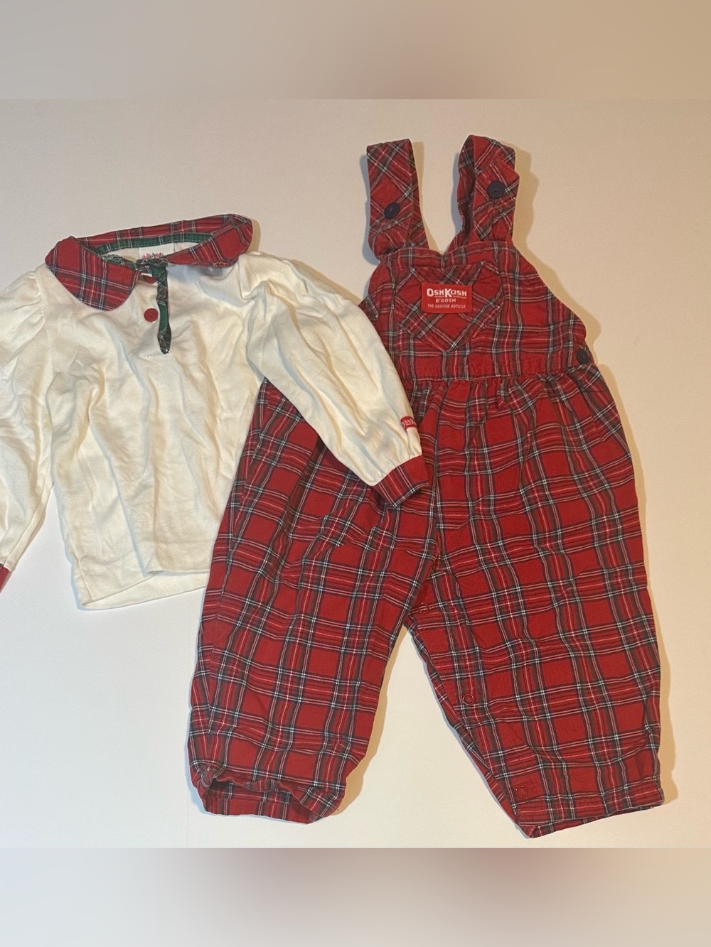 Vtg 90s Osh Kosh Overalls Set Plaid USA Made Bow Loop Straps